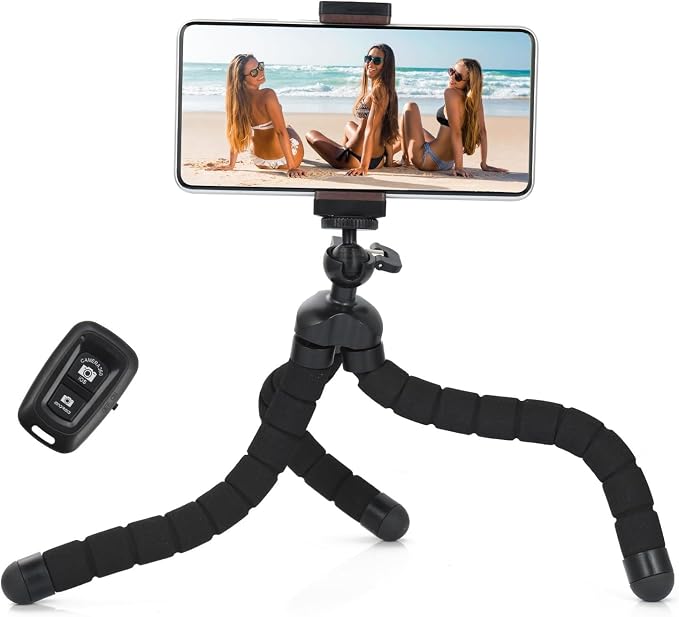 UTEBIT Octopus Phone Tripod, Portable Phone Holder Flexible Cell Phone Tripod Stand with Wireless Remote, Mini Travel Camera Stand Compatible with iPhone, Android All the Phones, Samsung, GoPro, Black