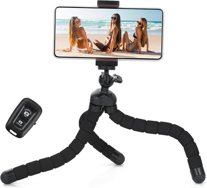 UTEBIT Octopus Phone Tripod, Portable Phone Holder Flexible Cell Phone Tripod Stand with Wireless Remote, Mini Travel Camera Stand Compatible with iPhone, Android All the Phones, Samsung, GoPro, Black