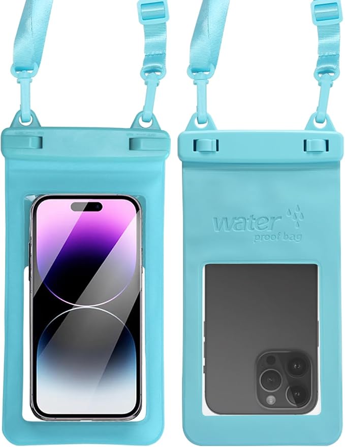 IPX8, 7.4Waterproof Phone Pouch, Universal Fit(iPhone 16 15 14 13 Plus Pro, 12 11 Pro XR X 8 7 6S Plus SE, Galaxy S25 S24 S23 S20 serries Pixel, Lanyard Included (Sky Blue) 1pack