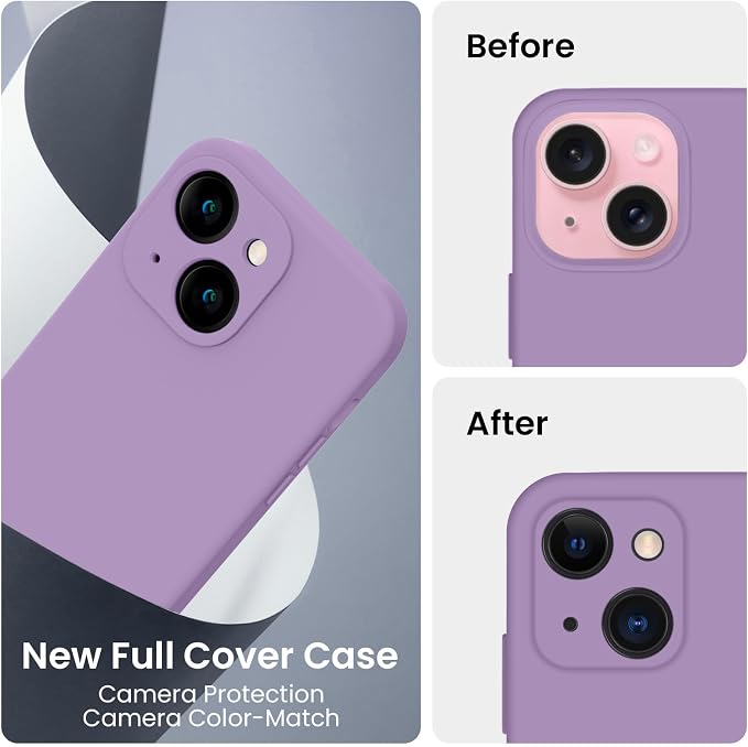 FireNova Designed for iPhone 15 Plus Case, Silicone [Camera Protection] Case, Soft Anti-Scratch Microfiber Lining Inside, 6.7 inch, Light Purple