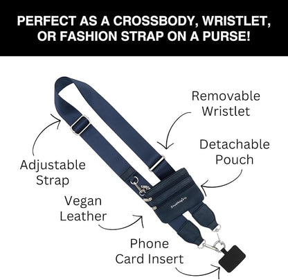 Save the Girls Clip and Go Phone Strap Solid (Navy - Navy Pouch) - Crossbody Phone Strap Chain with Zipper Wallet Pouch – Phone Lanyard with Zippered Pouch