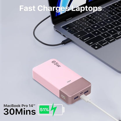 Portable Charger 65W Power Bank 20000mAh Compact USB C Laptop Power Bank Fast Charging Battery Pack for Laptop MacBook Dell XPS iPad Tablet Steam Deck iPhone 17/16/15/14 Series Samsung and More