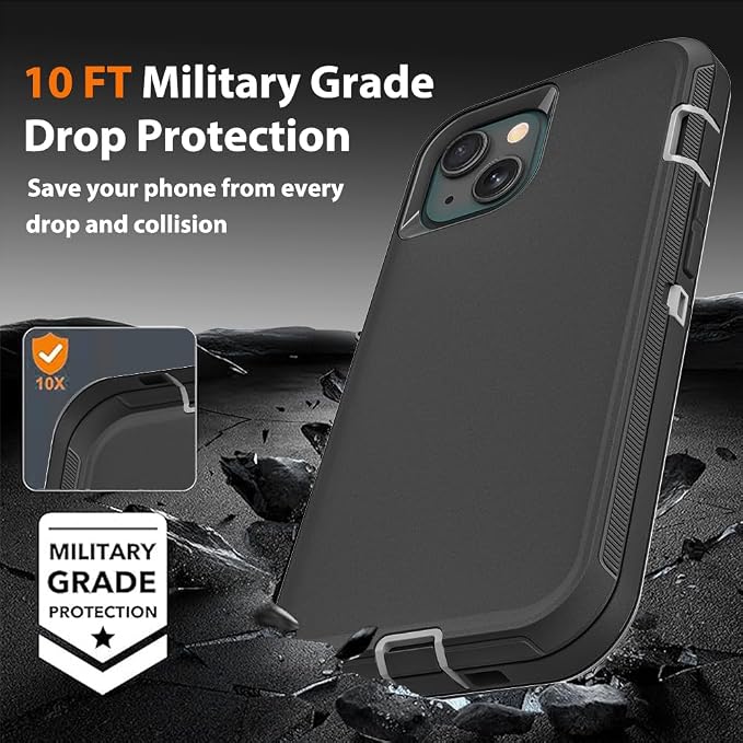 for iPhone 15 Plus Case with 2Pcs Tempered Glass Screen Protector and 1Pcs Camera Lens Protector, Military Grade 3 in 1 Heavy Duty Shockproof/Drop Proof/Dust Proof Case (Black/Grey)