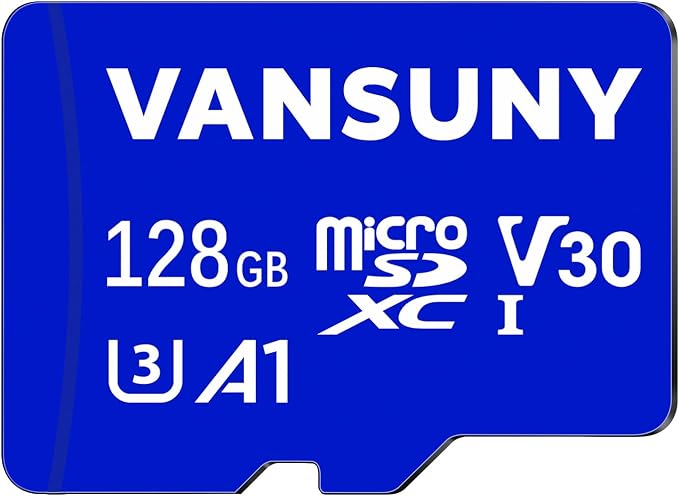 Vansuny Micro SD Card 128GB microSDXC Memory Card with SD Adapter A1 App Performance V30 4K Video Recording C10 U3 Micro SD for Phone, Security Camera, Dash Cam, Action Camera