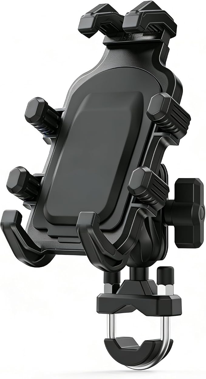 Motorcycle Phone Mount Holder with Vibration Dampener, Heavy Duty Bike Phone Holder, Anti-Shake Handlebar for Bicycle Bike Phone Holder Mount, Adjustable Fit 5.4-6.9'' Smartphone