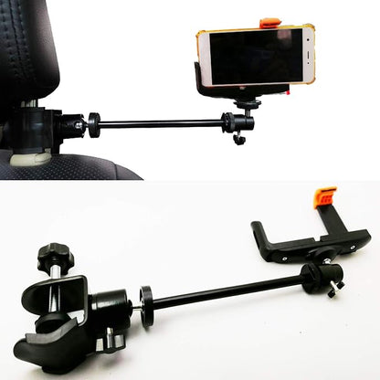 3in1 Universal Heavy Duty Car Headrest Mount Holder for Camcorder/Action Camera/Smartphone with Dual Adjustable Positions and 360° Rotation, Black