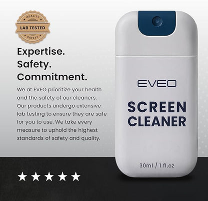 EVEO Computer Screen Cleaner Spray Kit- Portable Laptop Screen Cleaner, Phone Cleaner & Monitor Cleaner + Microfiber Cloth - Car Screen Cleaner for MacBook, iPad and More Electronic Devices - (1 Pack)