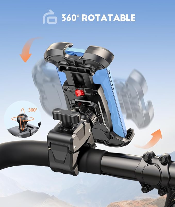 Viccux 2026 Upgrade Motorcycle Phone Mount [Heavy-Duty Clamp & 360° Rotation], Super Stable Bike Phone Holder for iPhone 17/16/15/14 & 4.7-6.8" Phone, Phone Holder for Bike/Bicycle/Motorbike/Scooter