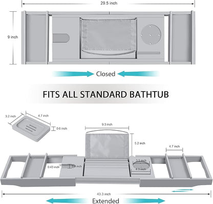 Bamboo Bathtub Caddy Tray (Non-Foldable, Gray)