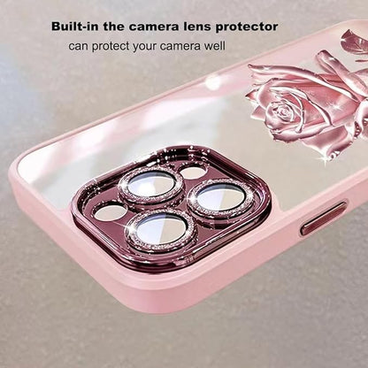 for iPhone 17 Pro Fairy Rose Clear Case,Cute Flower Floral with Glitter Bling Sparkly Camera Lens Protector TPU Bumper Shockproof Women Girls Slim Protective Case for iPhone 17 Pro 6.3", Pink