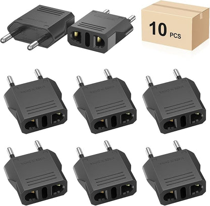 Travel Adapter, 10 Pack of US/CA to European Plug Adapter Travel Power Plug Universal Power Jack Wall Plug Converter (Black)