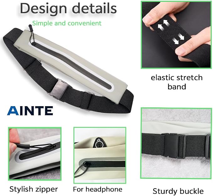 Slim Running Belt Fanny Pack for Women Men,Running phone holder,Running Waist Pouch bag for Workout Jogging,Money belt,Runner Gear Accessories(Grey)