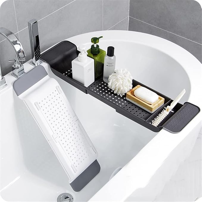 Bathtub Tray Expandable Bath Caddy Storage Rack Multifunctional Bathtub Tub Organizer for Deposit Wash Supplies,Book,Wine,Phone,Bathroom,Shower (White)