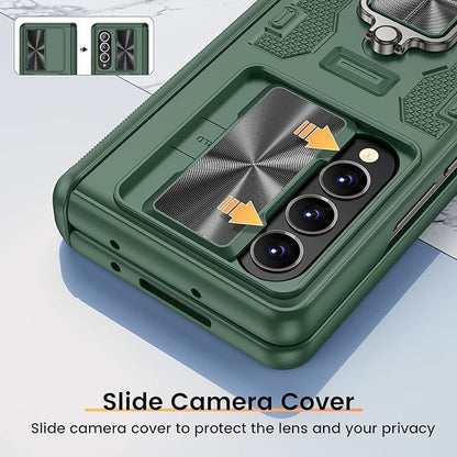 VEGO Case for Galaxy Z Fold 4 with Built-in Front Screen Protector | Samsung Z Fold 4 Case with Slide Camera Cover 360°Ring Kickstand Hinge Protection Cover for Samsung Galaxy Z Fold 4 5G- Pine