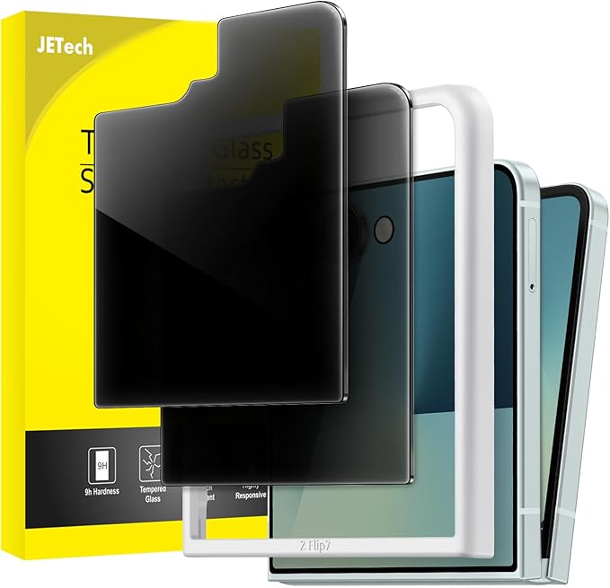 JETech Front Privacy Screen Protector for Samsung Galaxy Z Flip 7, 2-Pack | Anti-Spy 9H Tempered Glass, Easy Installation Tool, Case-Friendly