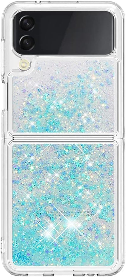 Galaxy Z Flip 4 Shockproof Cover Silicone, Girls Women Bling Moving Liquid Floating Sparkle Quicksand Protective TPU Waterfall Slim Phone Cover Glitter Back Bumper Compatible with Samsung Z Flip 4