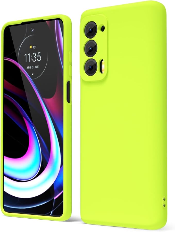 oakxco for Motorola Moto Edge 2021/Edge 2021 5G UW Phone Case Liquid Silicone, Neon Bright Solid Color, Thin Slim Soft Rubber Gel Matte TPU Plain Simple Cover for Women Girl Cute, Lime Neon Green