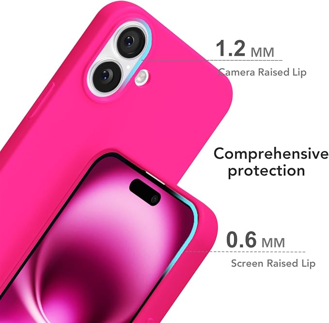 for iPhone 16 Plus Case Silicone Compatible with Magsafe Case, Ultra Slim Thin Magnetic Phone Cases Mag Safe, Cute Soft Rubber Gel TPU Matte Plain Wireless Charging Cover for Women, Hot Pink