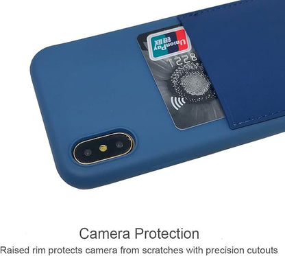 Ultra Slim Liquid Silicone Case Compatible for iPhone Xs/X 10(5.8 inch) with Card Holder Slot Ultra-Slim Thin Soft Wallet Cover Compatible for iPhone XS/X/10 with Screen Protector(Blue)