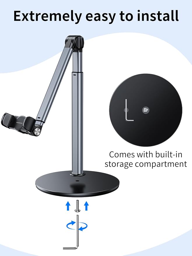 Aluminum Overhead Phone Stand for Recording,Adjustable Phone Mount for Desk,iPhone Tripod for Overhead Shots,Sturdy Holder for Cooking,Crafting,Filming,Painting – Perfect for Creators(Clip)