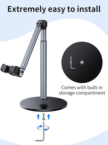 Aluminum Overhead Phone Stand for Recording,Adjustable Phone Mount for Desk,iPhone Tripod for Overhead Shots,Sturdy Holder for Cooking,Crafting,Filming,Painting – Perfect for Creators(Clip)