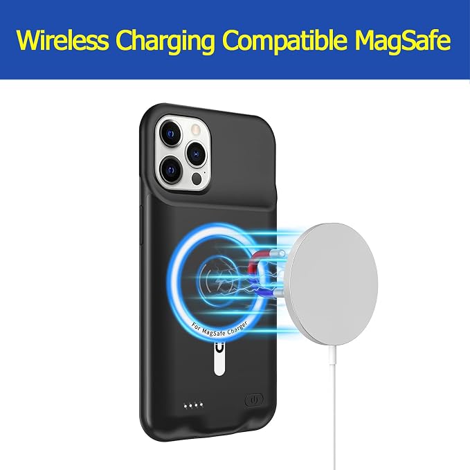 Battery Case for iPhone 12/12 Pro, Enhanced 10000mAh Portable Protective Smart Qi Wireless Charging Case Compatible with iPhone 12/12 Pro (6.1 inch) Rechargeable Extended Battery Charger Cover(Black)