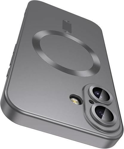 Magnetic for iPhone 17 Case [Compatible with MagSafe][Built-in Camera Lens Protector] Slim Thin Soft Silicone Bumper Shockproof Metallic Luster Phone Case (Gray)