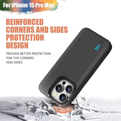 Battery Case for iPhone 15 Pro Max, 6000mAh Rechargeable Extended Battery Charging/Charger Case, Add 100% Extra Juice (6.7 inch) Black