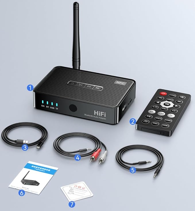 Bluetooth 6.0 Receiver for Home Stereo, Wireless Audio Adapter to Convert Old Speakers & Wired Headphones with 3.5mm AUX RCA Cable