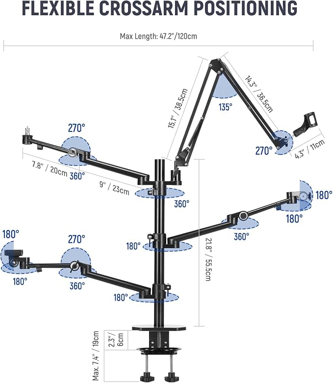 NEEWER Overhead Camera Stand Desk Mount Rig with 4 Boom Arms for Photography Video Light Ring Light Phone Mount Webcam Mic Compact DSLR for Live Streaming Broadcast Online Teaching Meeting, DS007