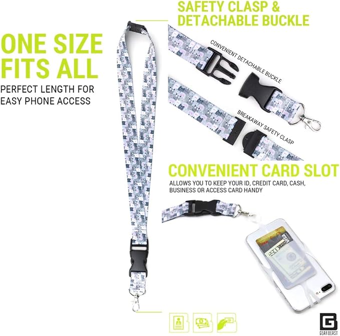 Gear Beast Cell Phone Lanyard - Mobile Phone Lanyard with Case Holder, Card Pocket, Soft Neck Strap, and Detachable Clip - Compatible with iPhone, Galaxy, & Most Smartphones - Skiing
