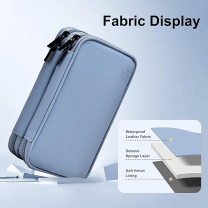 Portable Charger Organizer Travel Case Shockproof Power Bank Bag for Anker/Jackery/RAV/20000mAh Power Bank Leather Waterproof Electronic Case for PowerCore (Gray&Blue, Double Layer)