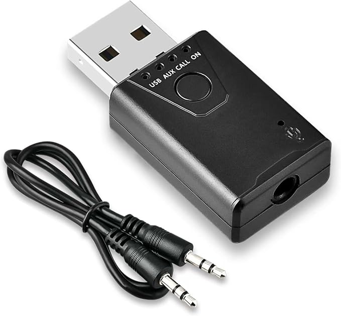 USB Bluetooth 5.4 Adapter for Car, Bluetooth Music Receiver Plug & Play, 3.5mm AUX Jack Car Kit Built-in Microphone for Hands-Free Calling Compatible with Speakers/Home Stereo,USB-Powered