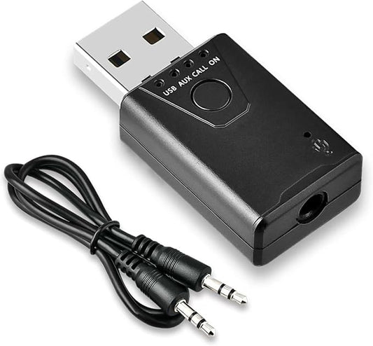 USB Bluetooth 5.4 Adapter for Car, Bluetooth Music Receiver Plug & Play, 3.5mm AUX Jack Car Kit Built-in Microphone for Hands-Free Calling Compatible with Speakers/Home Stereo,USB-Powered
