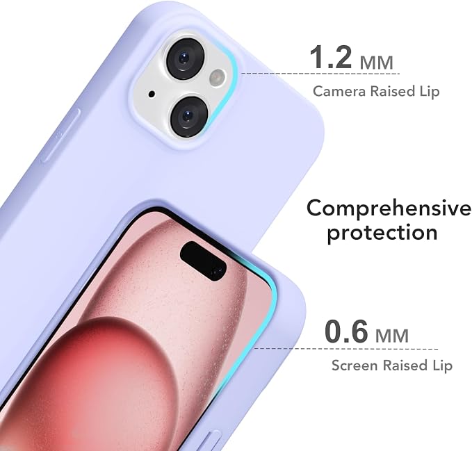 for iPhone 15 Case Silicone Compatible with Magsafe Case, Ultra Slim Thin Magnetic Phone Cases Mag Safe, Cute Soft Rubber Gel TPU Matte Plain Wireless Charging Cover for Women, Purple Lavender