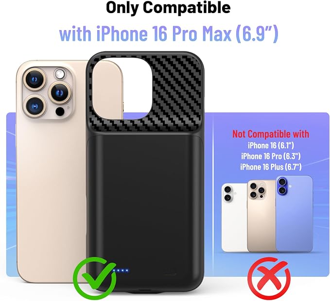 Battery Case for iPhone 16 Pro Max (6.9inch), 13800mAh High Capacity Charging Charger Case 2026 Upgraded Extended Battery Back with Tempered Glass Screen Protector for iPhone 16 Pro Max, Black