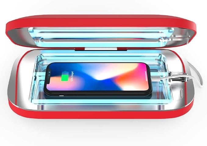 PhoneSoap Pro UV Smart Phone Sanitizer & Universal Cell Phone Charger Box | Patented & Clinically Proven 360-Degree UV-C Disinfection | Disinfects and Charges All Phones (Red)