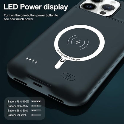Battery Case for iPhone 12 Pro Max, 10800mAh High-Capacity Protective Rechargeable Extended Charger Cover Compatible with iPhone 12 Pro Max (6.7 inch) Wireless Charging Case Support Carplay - Black