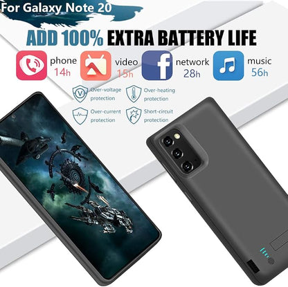 Battery Case for Samsung Galaxy Note 20 5G, 6000mAh Rechargeable Extended Battery Charging Charger Case, Add 100% Extra Juice Black