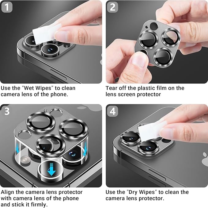 AFARER 2 Pack Camera Lens Protector for iPhone 15 Pro/15 Pro Max Metal Camera Cover with 9H Tempered Glass Screen Protector Accessories,Drop Protection Len Cover-Blue