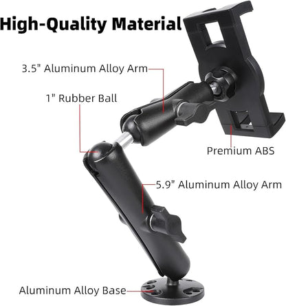 Dashboard Mount Tablet Holder for Truck, Heavy Duty Drill Base with Aluminum Arm Tablet Mount for Car, Wall, Boat, Desk, Compatible with iPad Pro Air Mini, 4.7-12.9″ Tablets and Phones (PTM-28)