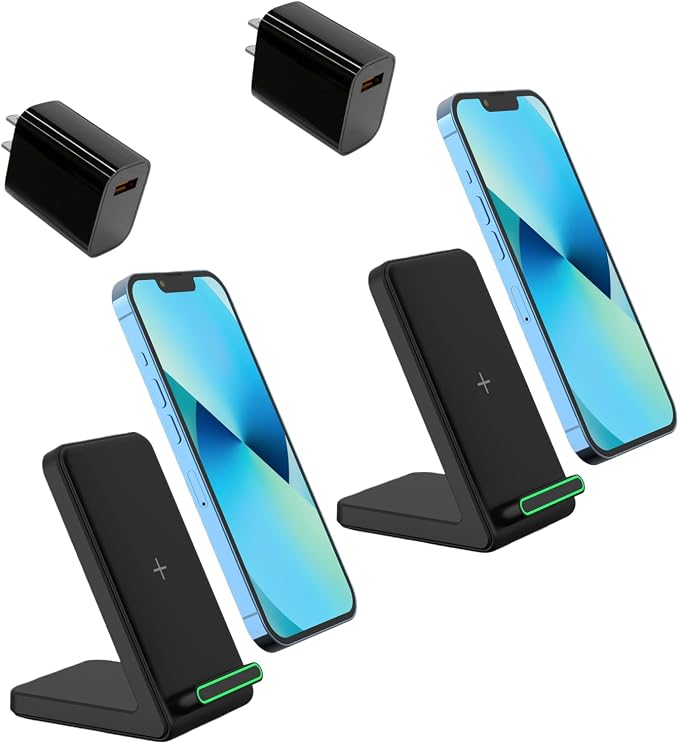 Fast Wireless Charger (Stand), 15W Fast Charging Stand with Adapter for Samsung Galaxy S25/S25+/S25 Ultra/S24/S23/S22/S21, for iPhone 17/16/15/14/13/12/11/XR, for Pixel 9/8/7, and More. (Black_2Pack)