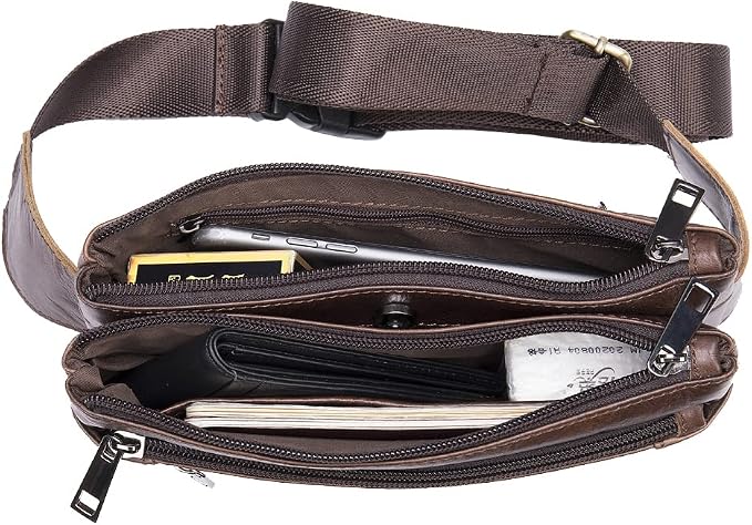 Hebetag Leather Waist Pack Fanny Bag for Men Women Running Travel Hiking Hip Bum Belt Slim Cell Phone Purse Wallet Vintage Retro Crossbody Sling Pouch (Brown)