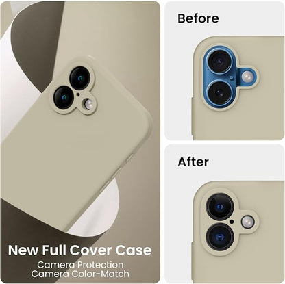 FireNova Designed for iPhone 16 Case, Silicone Upgraded [Camera Protection] Phone Case, Soft Anti-Scratch Microfiber Lining Inside, 6.1 inch, Khaki