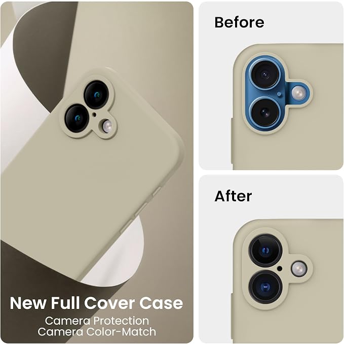 FireNova Designed for iPhone 16 Plus Case, Silicone Upgraded [Camera Protection] Case, Soft Anti-Scratch Microfiber Lining Inside, 6.7 inch, Khaki