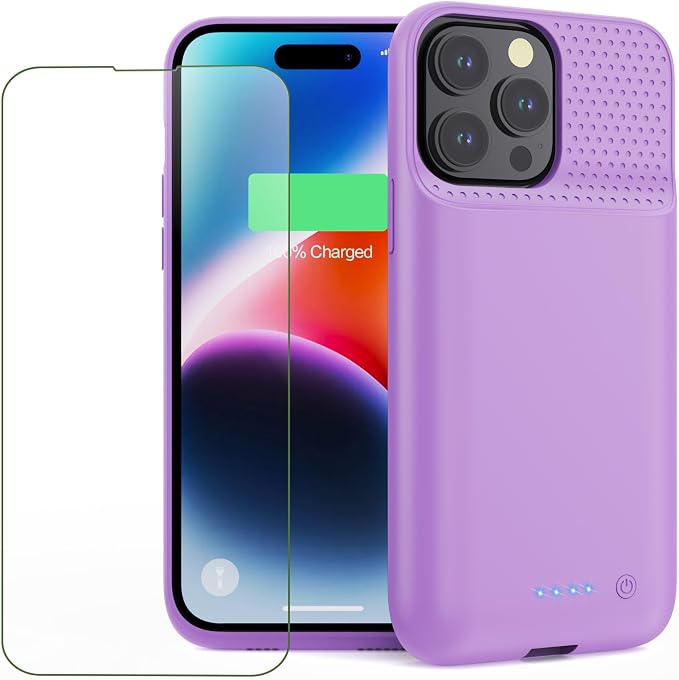 Feob Battery Case for iPhone 14 Pro Max,[2026 Upgraded] 8600mAh Ultra-Slim Portable Extended Charger Case Cover for iPhone 13 Pro Max Charging Case (6.7 Inch)-Purple