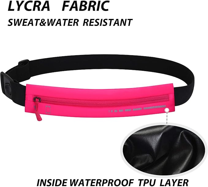 Slim Waterproof Fanny Pack Belt Bag for Women & Men – Bounce-Free Adjustable Running Belt, Lightweight Phone Holder Waist Pouch for Jogging, Workout, Travel, Money Belt
