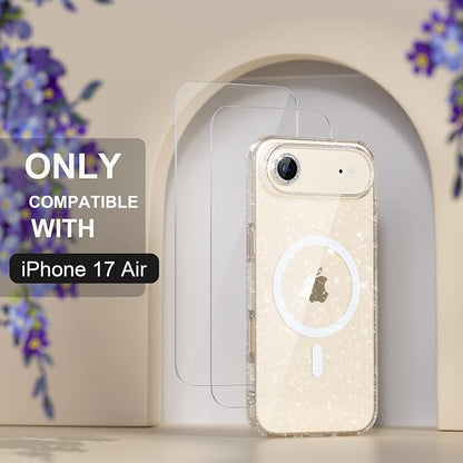 Choiche Magnetic for iPhone 17 Air Case Compatible with MagSafe, Women Cute Glitter Sparkly Phone Case with Diamond Camera Lens Protectors, Military-Grade Drop Protection 6.5" (Clear)