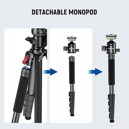NEEWER Basics 64.5" Horizontal Overhead Tripod Monopod for Dual Camera Aluminum Travel DSLR Camcorder Stand with Cell Phone Holder Compatible with iPhone for Video Recording, 22lb/10kg Load, TP66