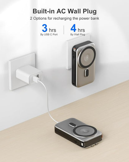 Magnetic Wireless Portable Charger for iPhone, 17000mAh 35W Wireless Power Bank with Wall Plug Built-in Cables, 6-in-1 Battery Pack with Stand, LCD Display for iPhone 16/15/14,Apple Watch